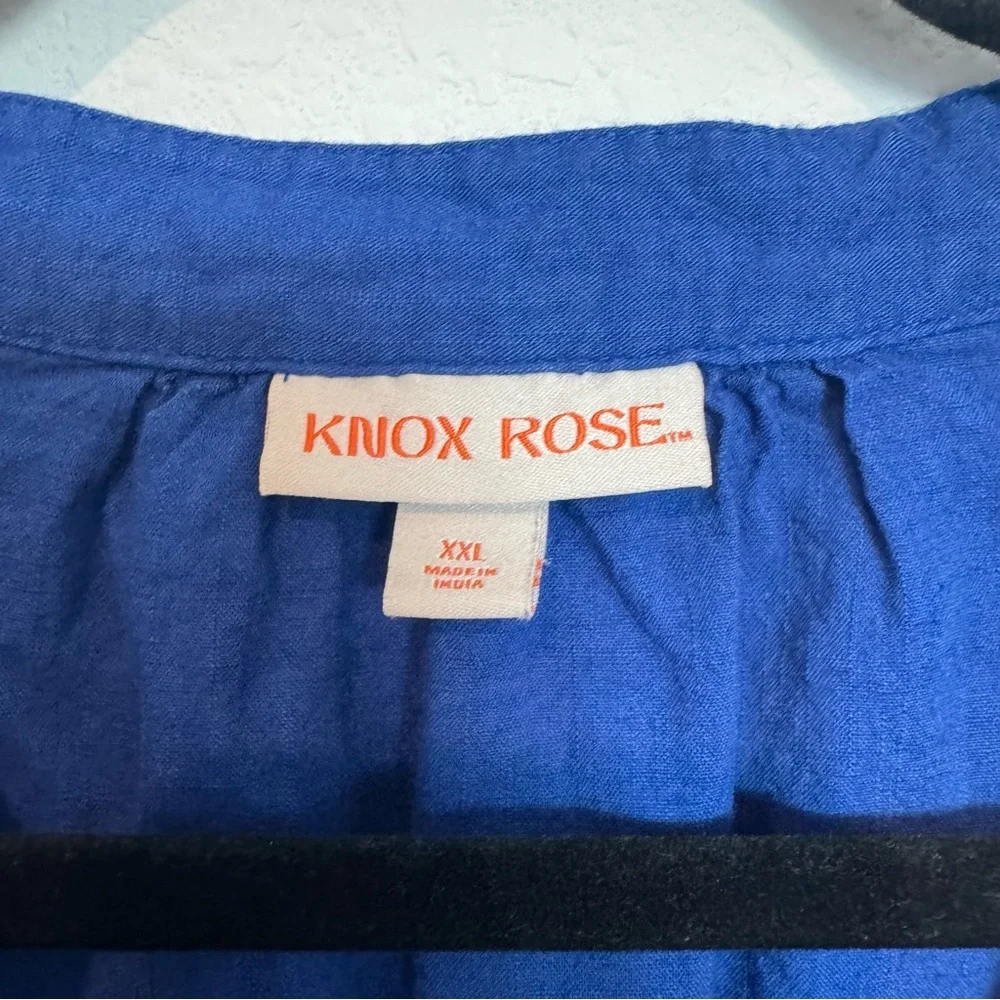 Knox Rose Blue Peasant Embroidered Short Sleeve Blouse - Picture 4 of 6